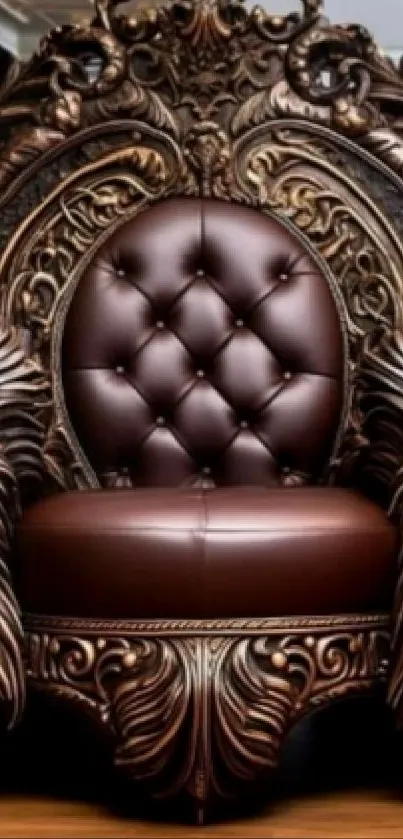Luxurious wallpaper featuring an ornate throne with intricate carvings.