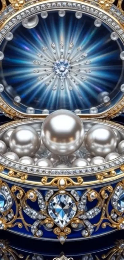 Ornate jewelry box with pearls and intricate detailing.