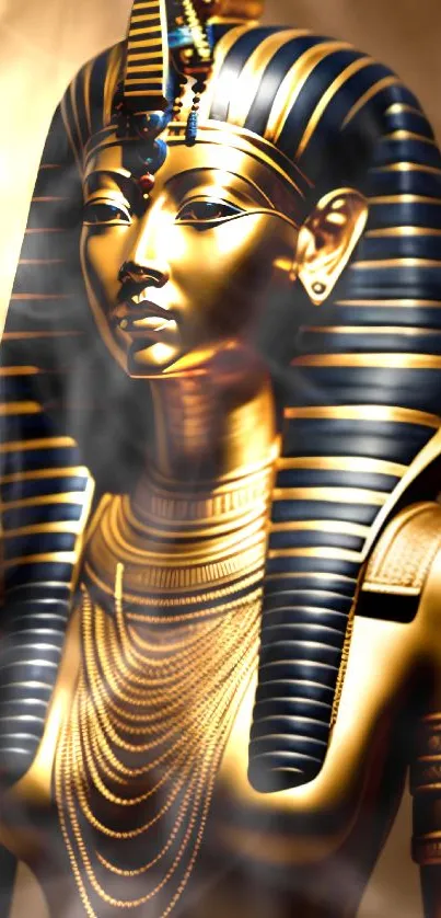 Golden Pharaoh statue with luxurious design, perfect for mobile wallpaper.