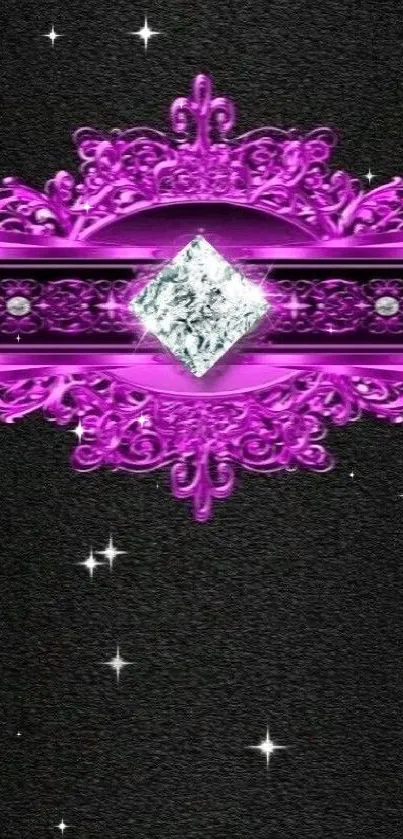 Luxurious purple and black wallpaper with diamond accent design.