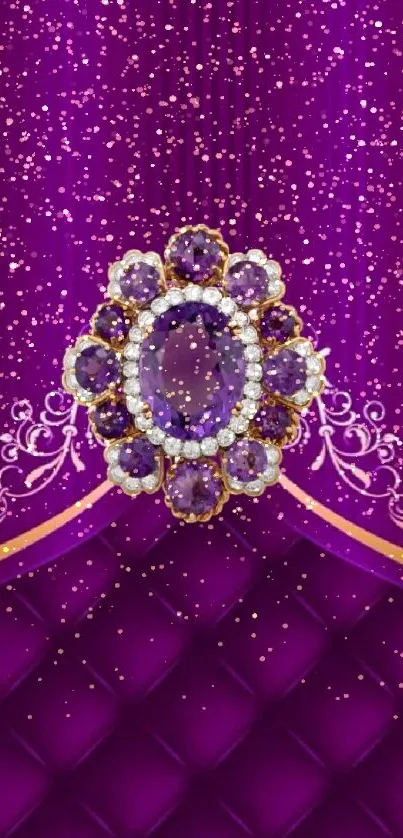 Luxurious purple wallpaper with jewel design.