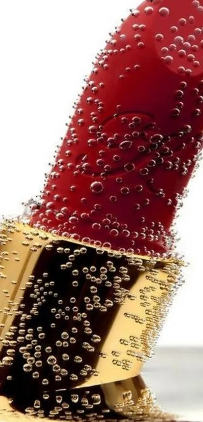 Red lipstick with bubbles, gold accent image.