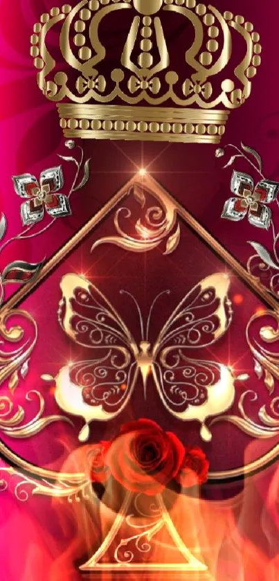 Royal ace mobile wallpaper with gold crown and crimson background.