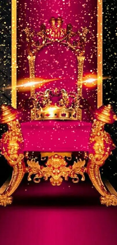 Luxurious gold throne against rich red background.