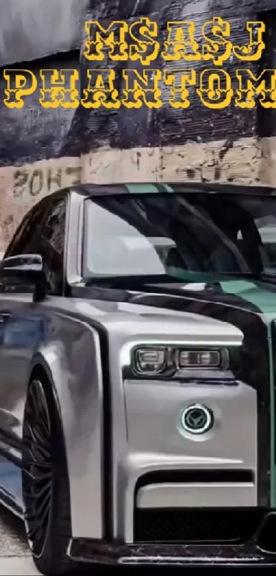 Luxury silver car parked in an urban setting.