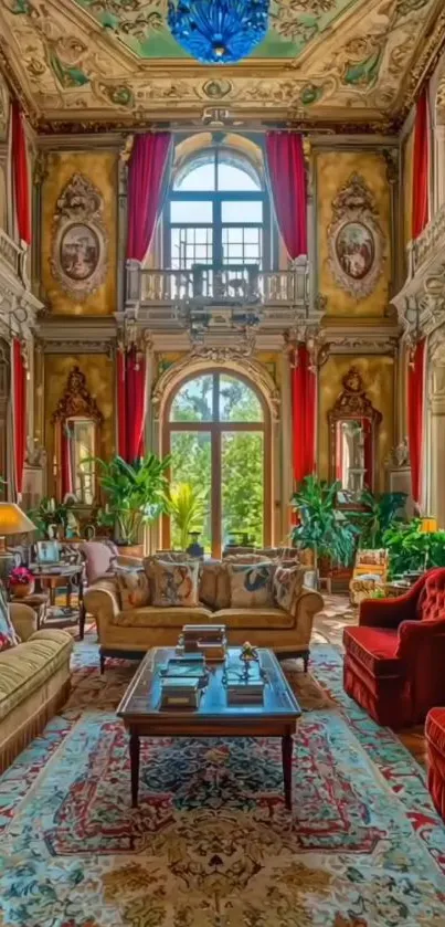 Luxurious vintage living room with elegant decor.