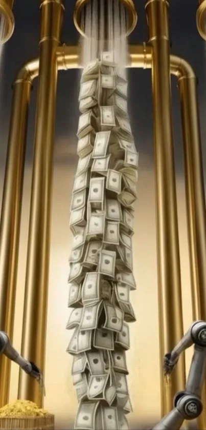 Golden tubes with money stream wallpaper.