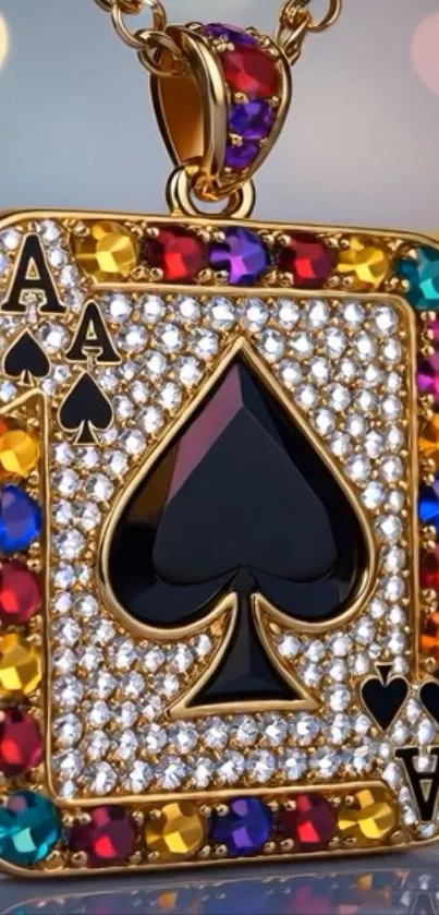 Luxurious ace pendant with diamonds and gemstones.