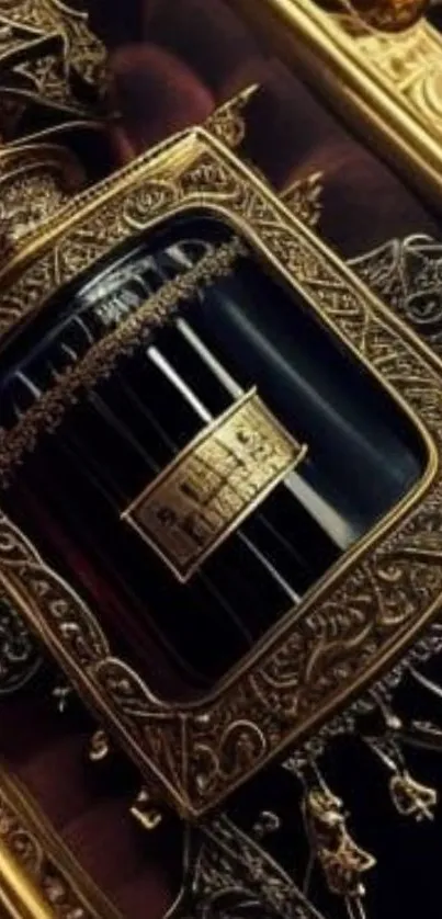 Elegant antique perfume bottle with ornate gold details.