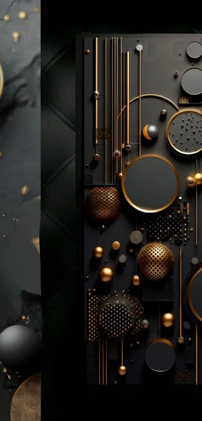 Luxurious black and gold geometric mobile wallpaper design.