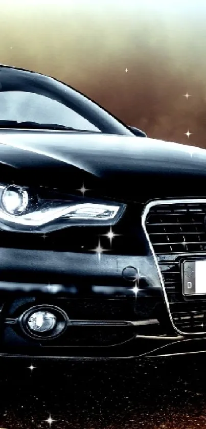 Luxury black car on road. Sleek and modern design.