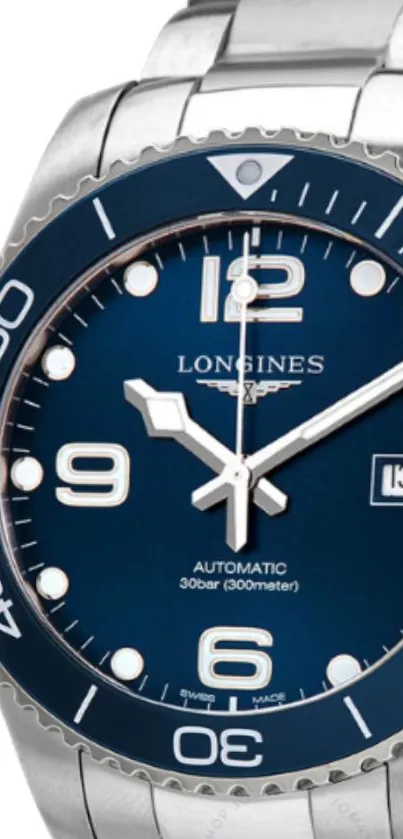 Elegant blue watch face with luxurious design.