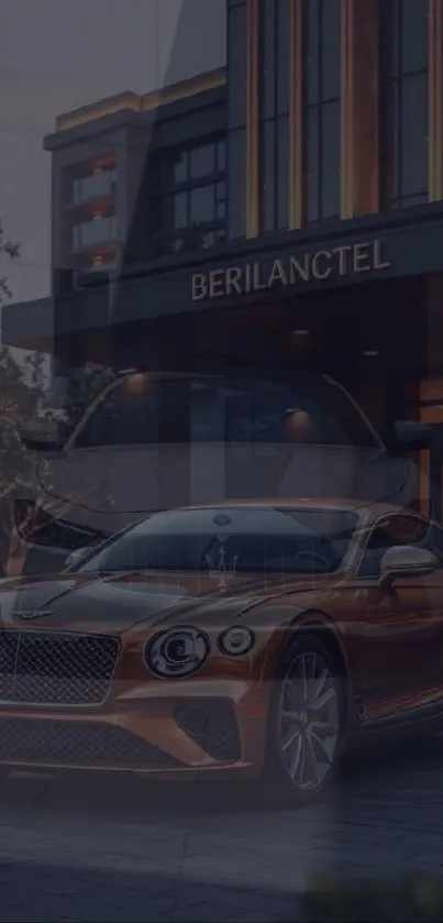 Luxury car showcased at night in urban setting