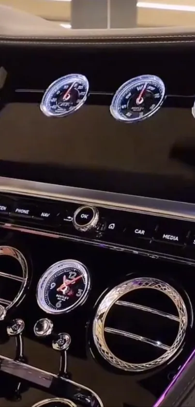 Luxury car dashboard with gauges and sleek design.