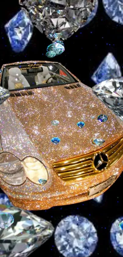 Sparkling gold car with diamonds mobile wallpaper.