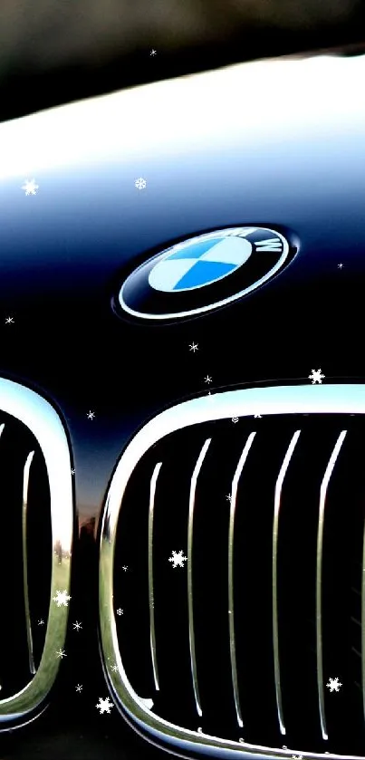 Luxury car front with sleek design and polished grill