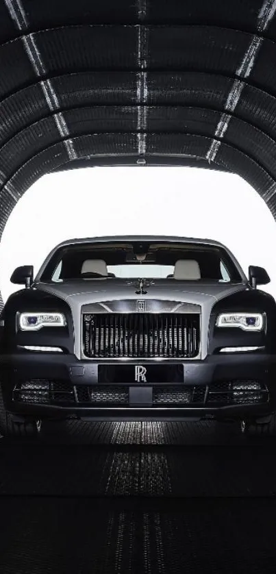 Luxury car in a futuristic tunnel setting.