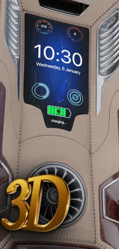 Luxury car-inspired phone wallpaper with leather and metallic textures.