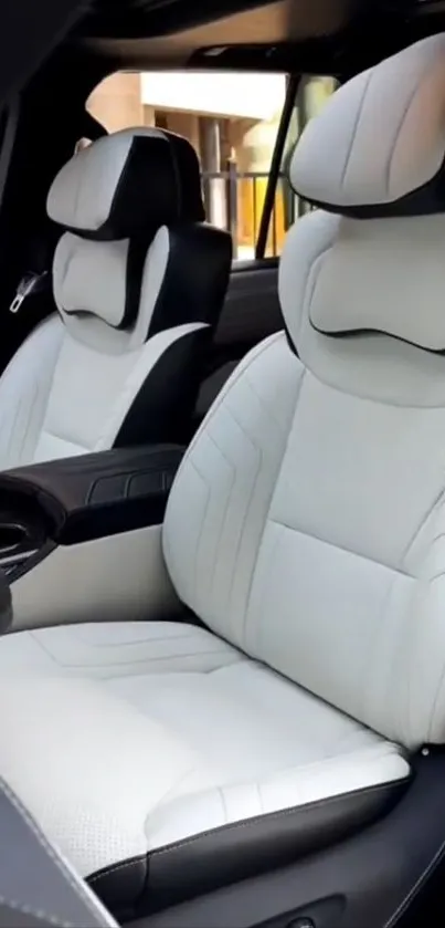 Luxury car interior with white seats