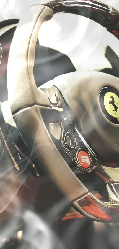 Luxury car interior highlighting sleek steering wheel and modern dashboard.