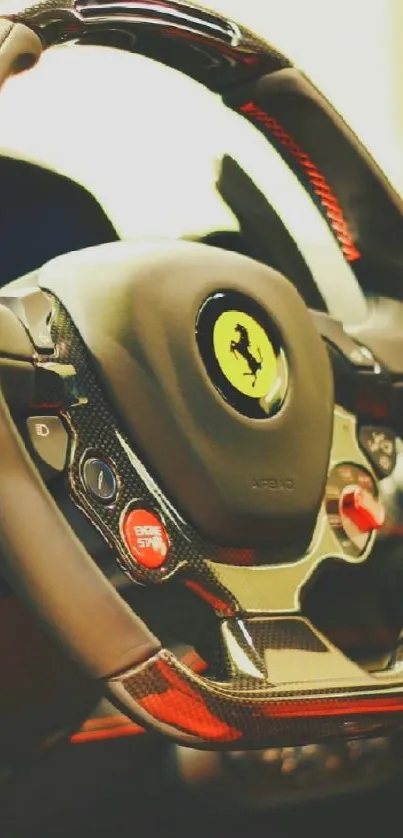 Luxurious car interior with stylish steering wheel.