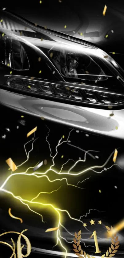 Luxury car wallpaper with gold lightning effects.