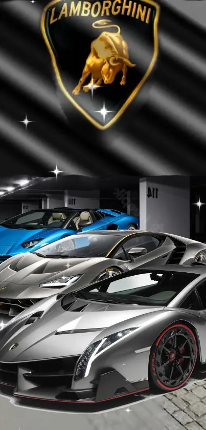 Luxury car logo on chic garage background.