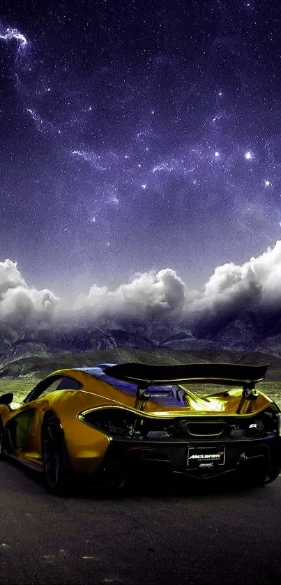 Luxury sports car under a starry night sky.