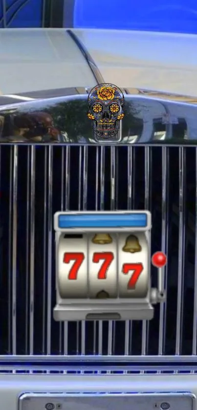 Luxury car grille with slot machine emoji.