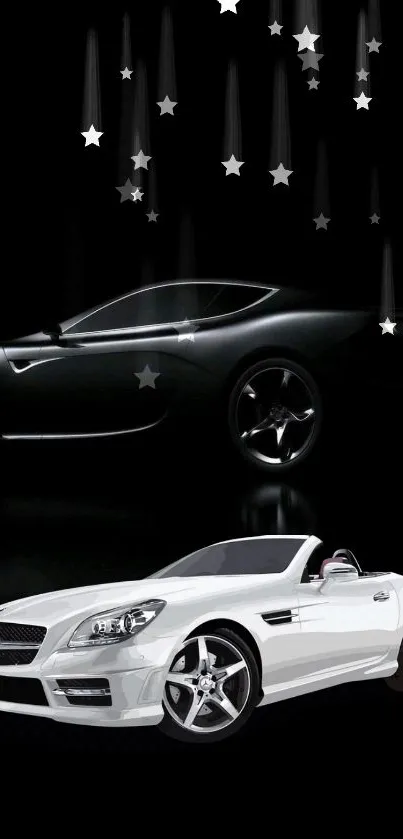 Luxury cars under a starry night sky mobile wallpaper.