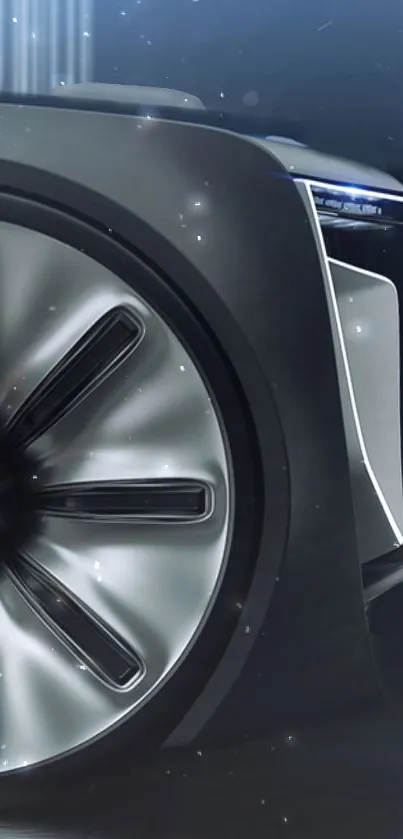 Close-up of a luxury car wheel with elegant design features.