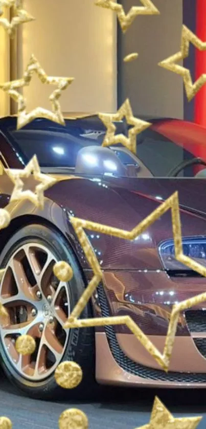 Luxurious car with golden stars overlay.