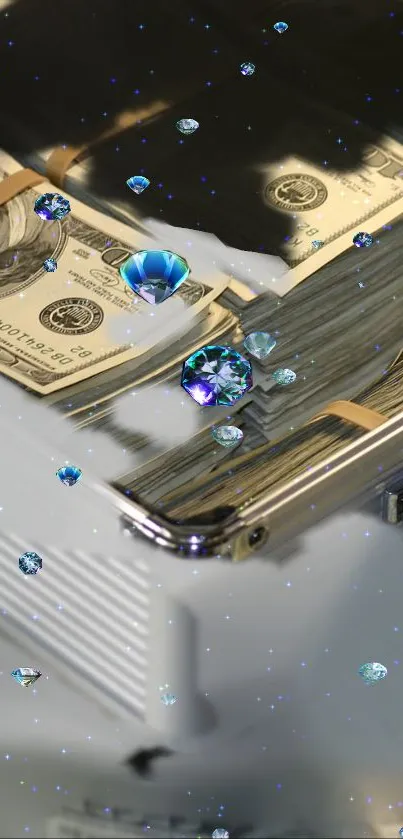 Silver-themed wallpaper with cash and gems.