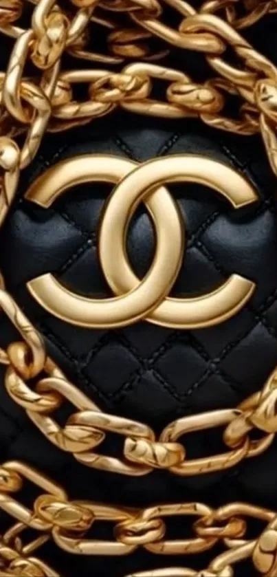 Luxury wallpaper featuring gold chains and emblem.