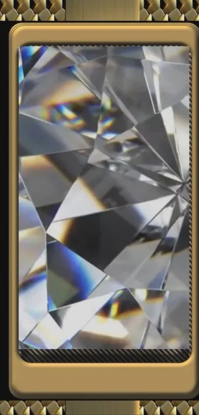 Luxury crystal design with a golden frame on a mobile wallpaper.