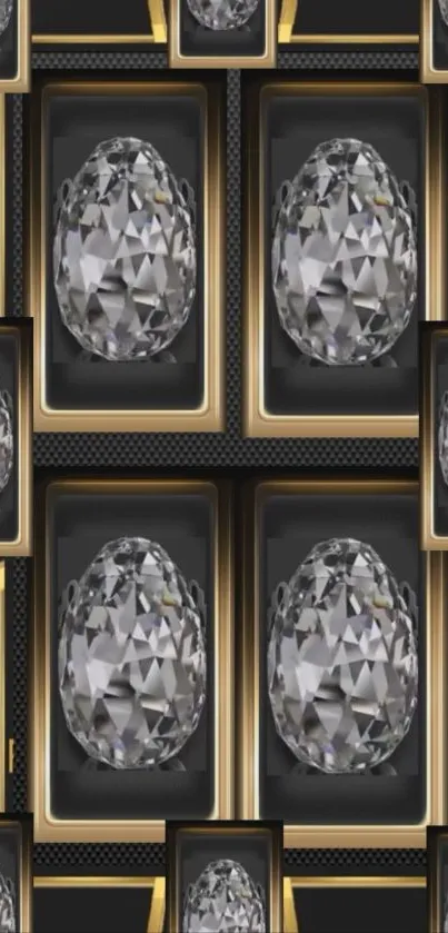 Luxury diamond pattern with gold accents on a phone wallpaper.