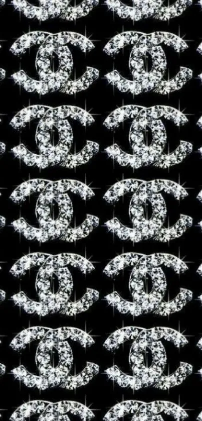 Luxury diamond logo pattern on black wallpaper.