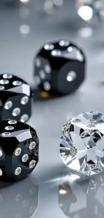 Elegant dice on a reflective surface, showcasing luxury and style.