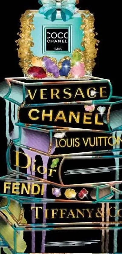 Elegant mobile wallpaper with luxury brand books and Chanel decor.