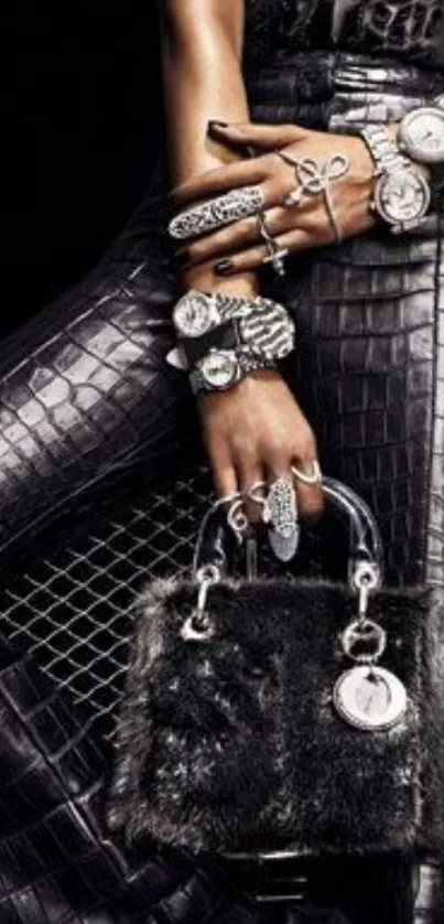 Chic fashion accessories with black leather.