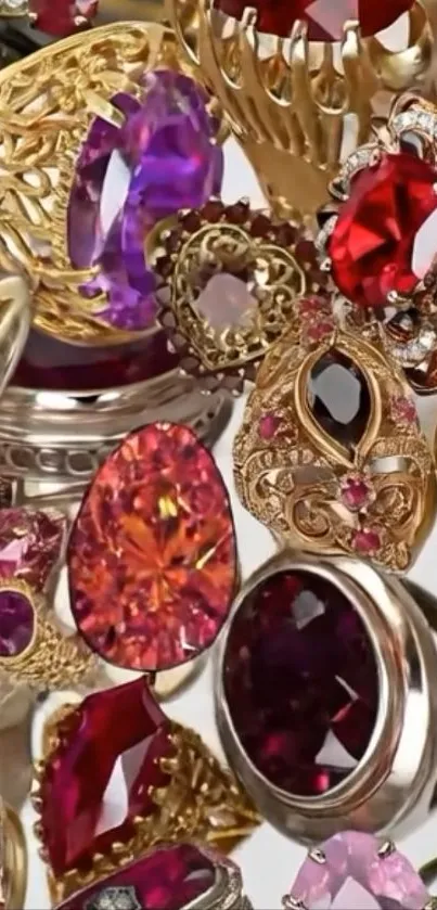 Mobile wallpaper with vibrant gemstones and luxury jewelry design.