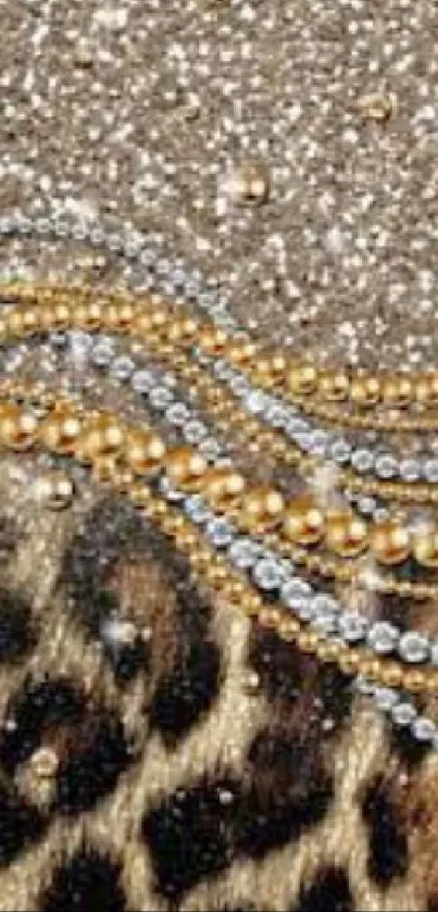 Luxury leopard wallpaper with glitter and golden beads.