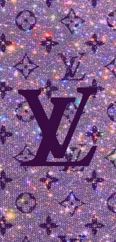 Luxury glitter wallpaper with purple monogram design.