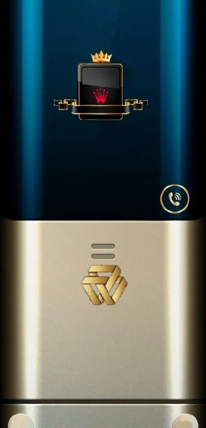 Luxurious gold and blue phone wallpaper with elegant design motifs.