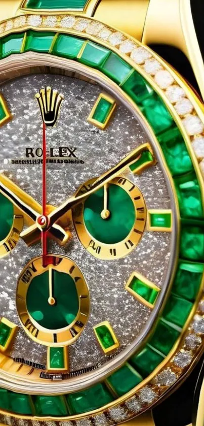 Luxury watch with green dial and gold accents