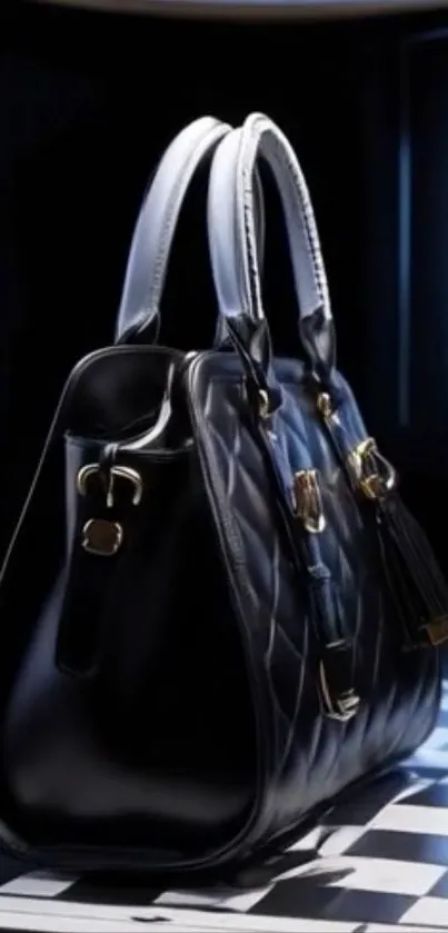 Luxury handbag showcased in elegant setting.