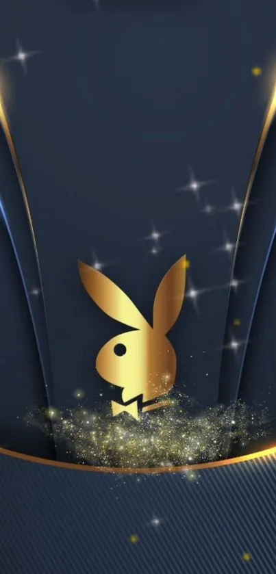 Luxurious black and gold wallpaper featuring a golden bunny logo.