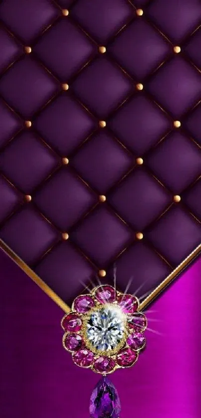 Luxury purple quilted wallpaper with diamond details.