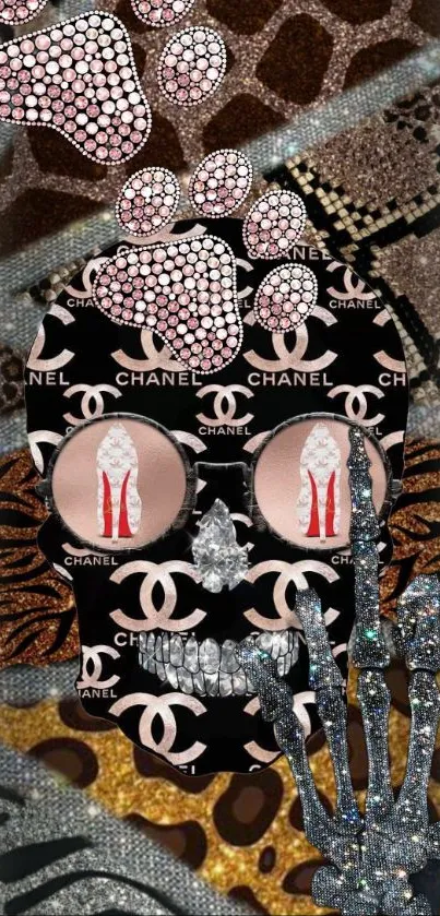 Luxurious skull and animal print wallpaper with sparkling details.