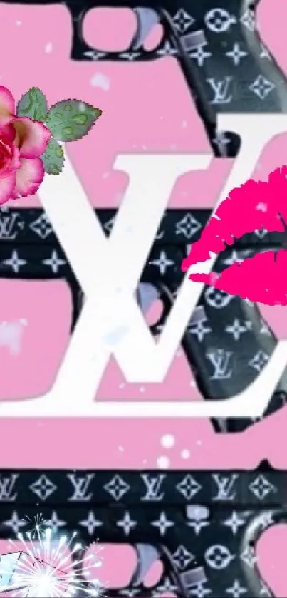 Luxury-themed wallpaper with pink background, featuring design elements.